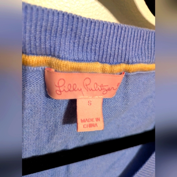 Lilly Pulitzer Blue and Gold V-Neck Sweater with Embellishments S - Picture 3 of 8
